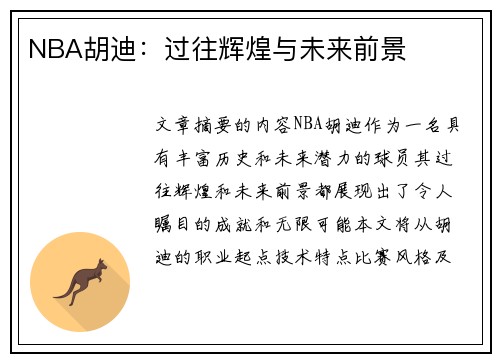 NBA胡迪：过往辉煌与未来前景