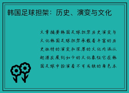 韩国足球担架：历史、演变与文化